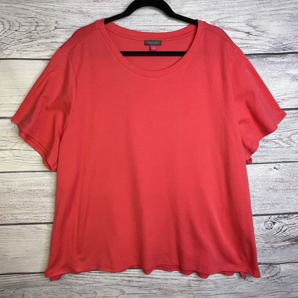 Vince Camuto Women T-Shirt Plus Size 3X Coral Short Sleeve Cotton Blend - Picture 2 of 11